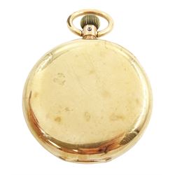 Early 20th century 9ct gold half hunter keyless lever pocket watch, No. 590035, white enamel dial with Roman numeral hour markers and subsidiary seconds dial, the inner dust cover with engraved flower basket decoration, case with London import marks 1916