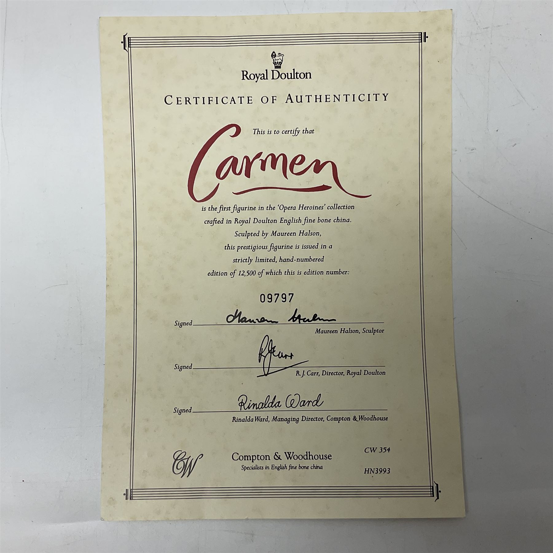 Two Coalport Ladies of Fashion figures, Shirley and Lorraine, both with original box, together with Royal Doulton figure, Carman from Opera Heroins Collection, with certificate of authenticity 