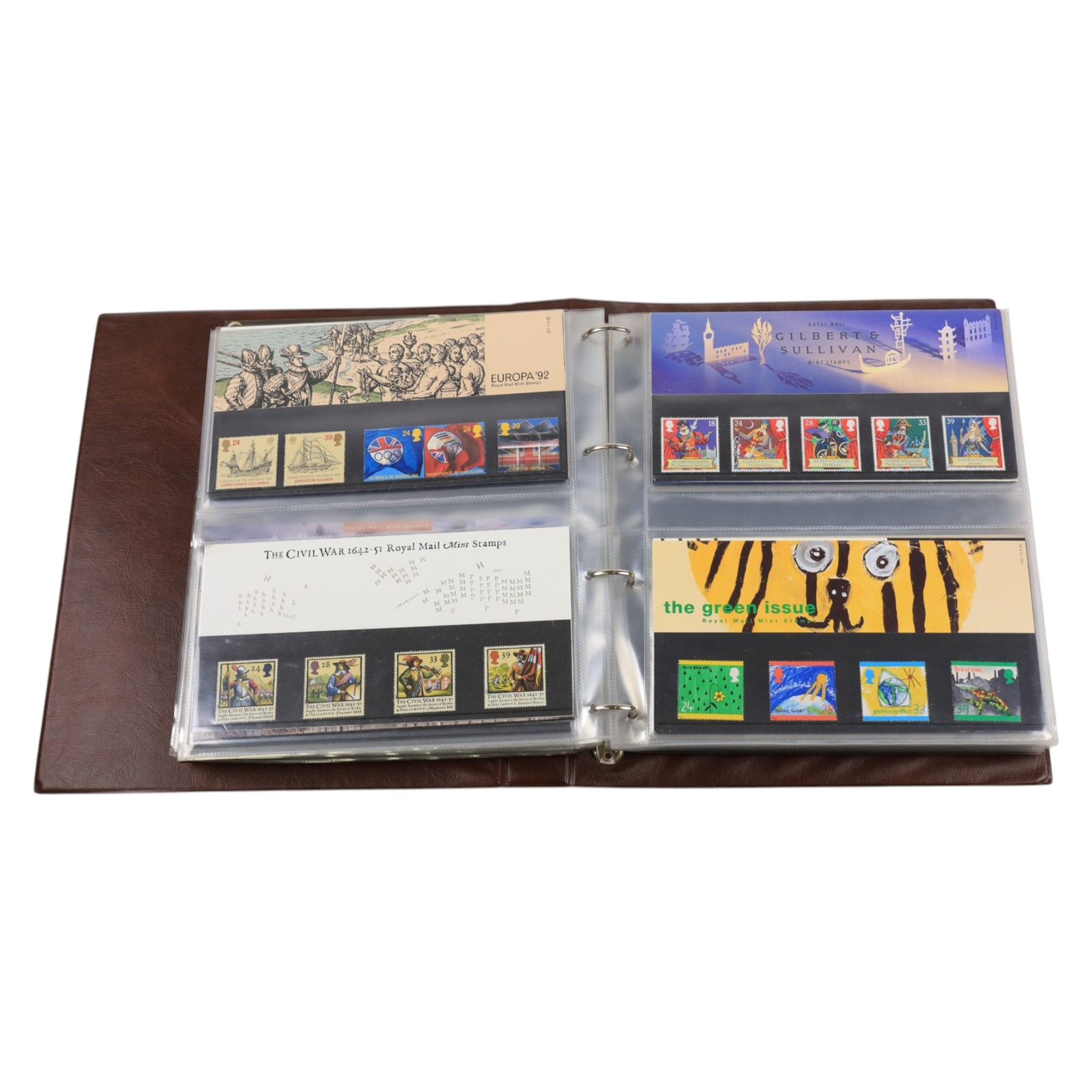 Queen Elizabeth II mint decimal stamps, mostly in presentation packs, housed in six ring binder folders, face value of usable postage approximately 750 GBP