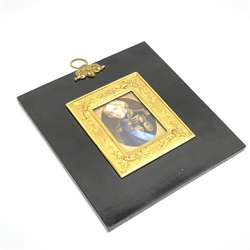 19th Century English School - half length portrait miniature , of Admiral Lord Nelson in uniform, watercolour, oval, 6 x 5cm, in black frame with gilt metal mounts