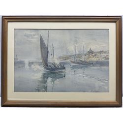 James Watson (Scottish exh.1910-1932): Boats in the Harbour - St Monans, watercolour signed 34cm x 50cm 
Notes: Watson is often confused with the Newcastle-born, Staithes Group member of the same name (1851-1936).