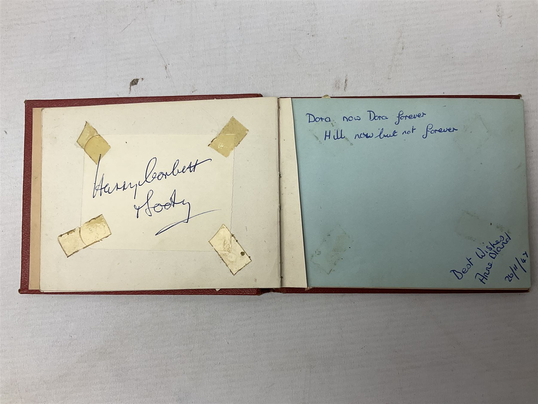 Mid 20th century autograph book, to include autographs from Beverley Sisters, Reg Varney, Ronnie Verrell, Betty Mitchell, etc, poems and verses etc