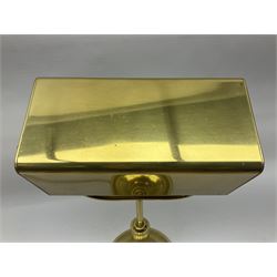 Brass bankers lamp, with a a brass cased shade over brass shades, raised upon a circular base, H34cm