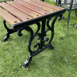 Cast aluminium garden table and two chairs with cast iron side table painted in dark green - THIS LOT IS TO BE COLLECTED BY APPOINTMENT FROM DUGGLEBY STORAGE, GREAT HILL, EASTFIELD, SCARBOROUGH, YO11 3TX