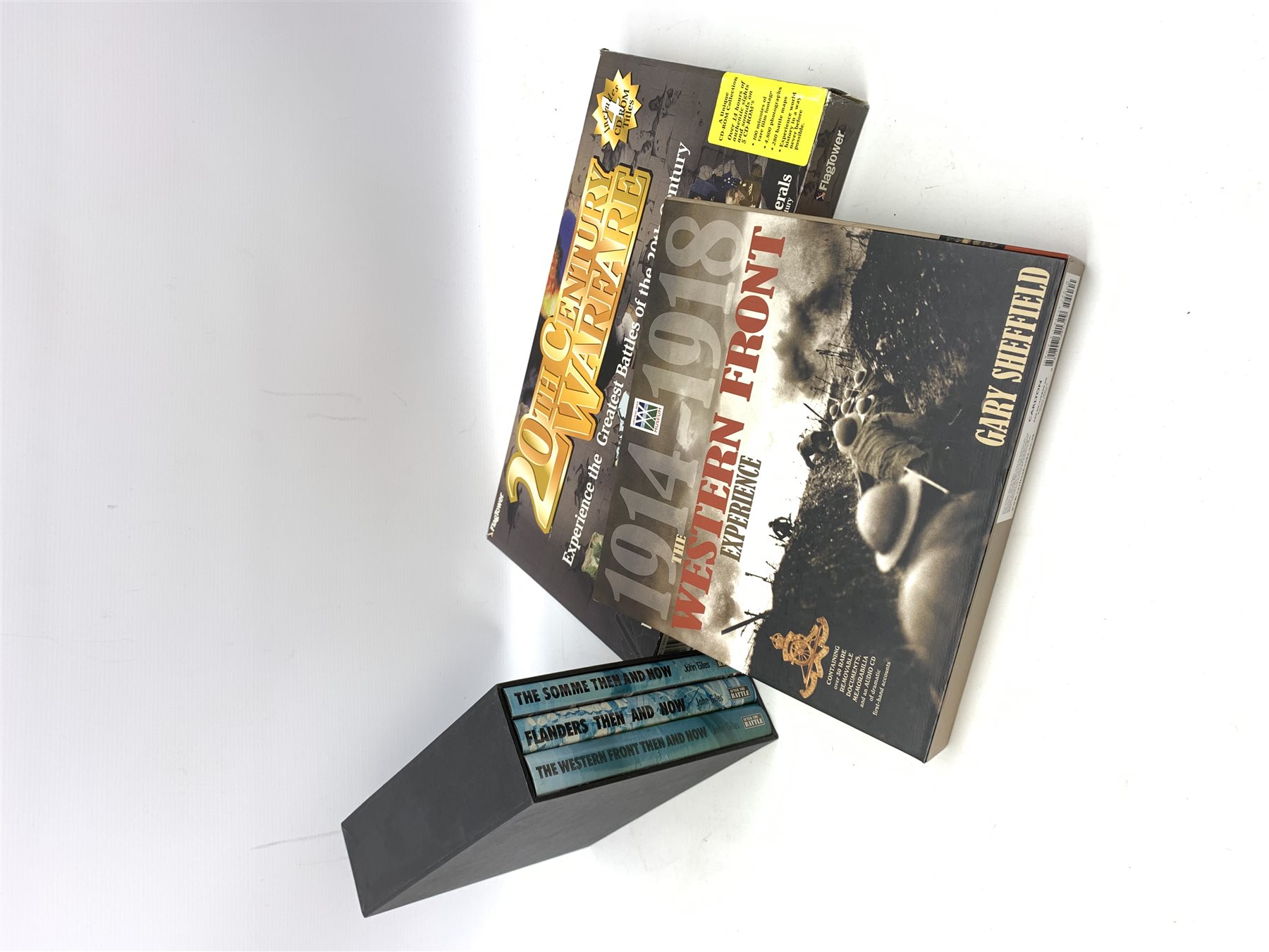 Nineteen modern books including The Western Front Experience by Gary Sheffield in slip case, boxed set of three on WW1 etc; together with a boxed set of 20th Century Warfare CD-ROMS etc