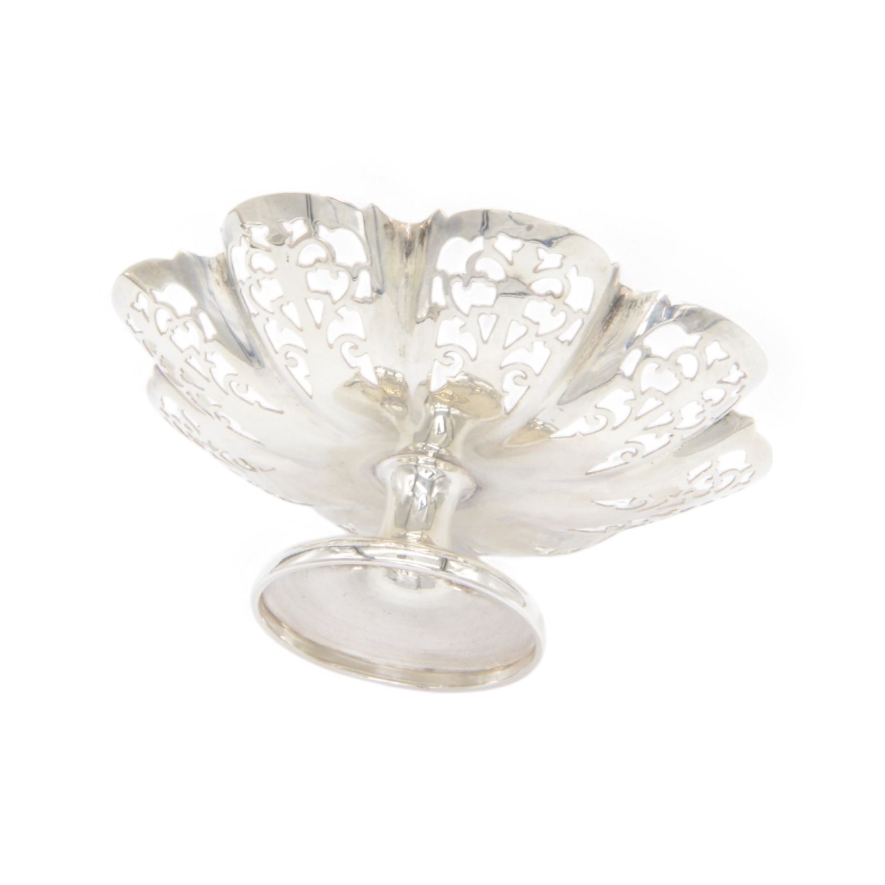 1930s silver pedestal bowl with pierced side, hallmarked Sheffield 1933, makers mark SH  & Co probably Sydney Hall & Co, H6cm