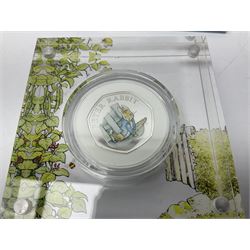 Two The Royal Mint United Kingdom 2020 'Peter Rabbit' silver proof fifty pence coins, both cased with certificates 