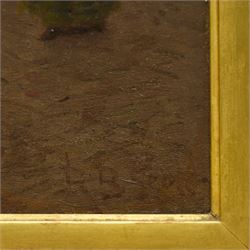 Robert Bagge-Scott (British 1849-1925): 'Twas a Summer Evening and in Ber Street' - Norwich, oil on board signed, inscribed on labels verso 35cm x 25cm