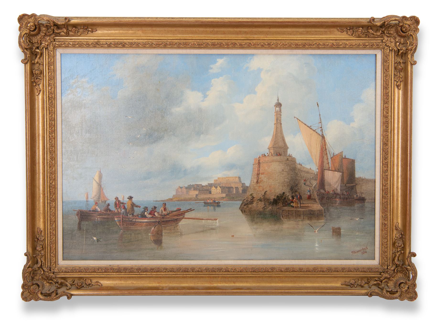 John Wilson Carmichael (British 1799-1868): Approaching the Careening Hard - St. Peter Port Guernsey, oil on canvas signed and dated 1854, 49cm x 74cm 
Provenance: private collection, purchased Martel Maides Guernsey 20th March 2013 Lot 100