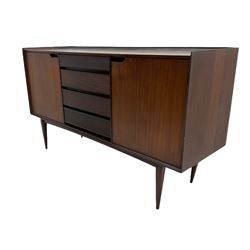 Mid-20th century teak sideboard, fitted with two cupboards and four drawers