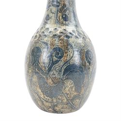 John Egerton (c1945-2024): studio pottery stoneware vase of baluster form, decorated with fish, mermaids and ammonites upon a blue ground, H56cm 
