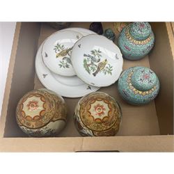 Pair of ginger jars, together with oriental figure, Kaiser plates, glassware etc, in two boxes 