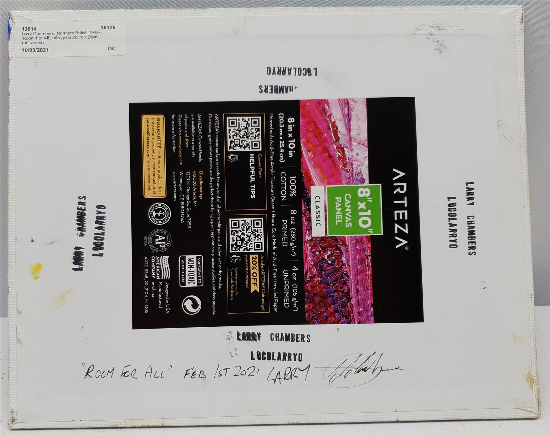 Larry Chambers (Northern British 1949-): 'Room For All', oil on board signed, titled verso 20cm x 26cm (unframed)