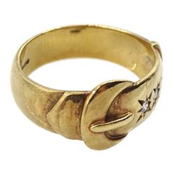 9ct gold gypsy set three stone cubic zirconia buckle ring, hallmarked 