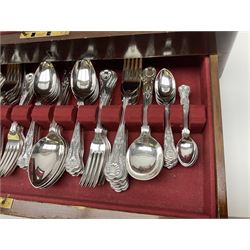 Silver-plated canteen of Kings pattern cutlery for twelve place settings, contained within fitted wooden case