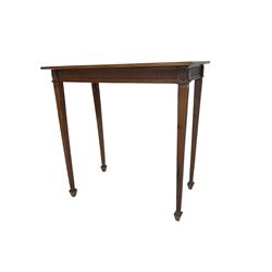 19th century cherry wood side table, rectangular top with inlaid band, fluted frieze and square tapering supports with spade feet