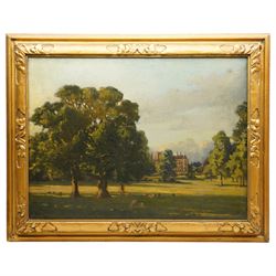 English School (Early 20th century): Country House Estate with Grazing Sheep, oil on canvas unsigned 45cm x 60cm
