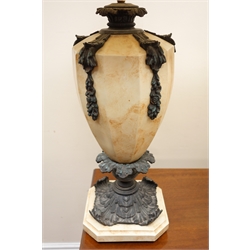  Pair of classical urn shaped table lamps by Thomas Blakemore, faux marble body on bronzed acanthus leaf base, H100cm overall, (2)  