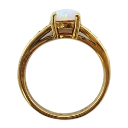  Silver-gilt opal ring, cubic zirconia set shoulders, stamped 925  