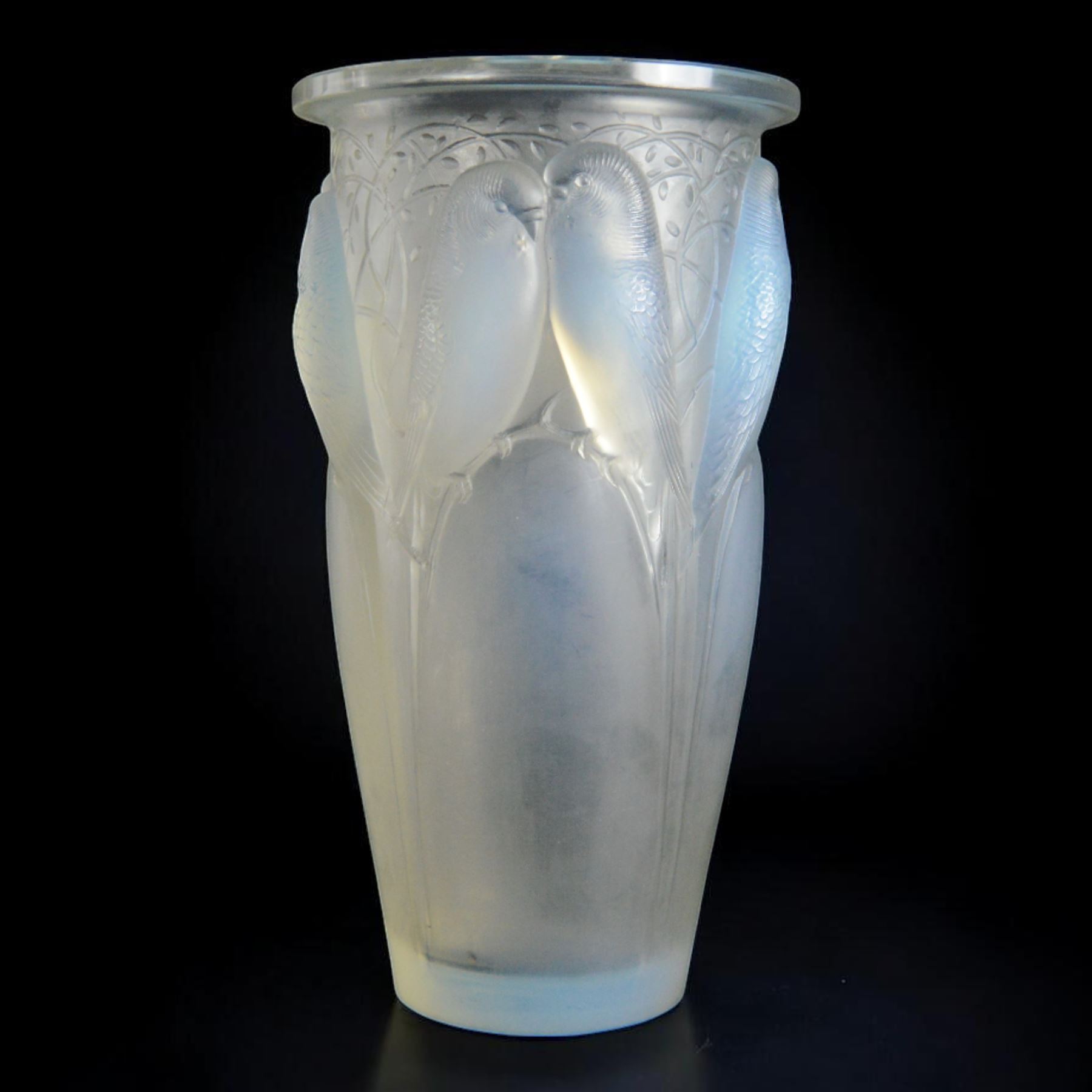 Rene Lalique (French 1860-1945), Ceylan pattern opalescent glass vase, model 905, designed circa 1924, engraved R Lalique France beneath, H24cm