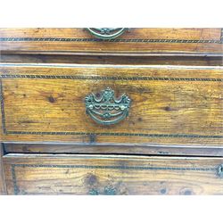 Georgian elm and pine chest, fitted with two short and three long drawers, chequered drawer bandings