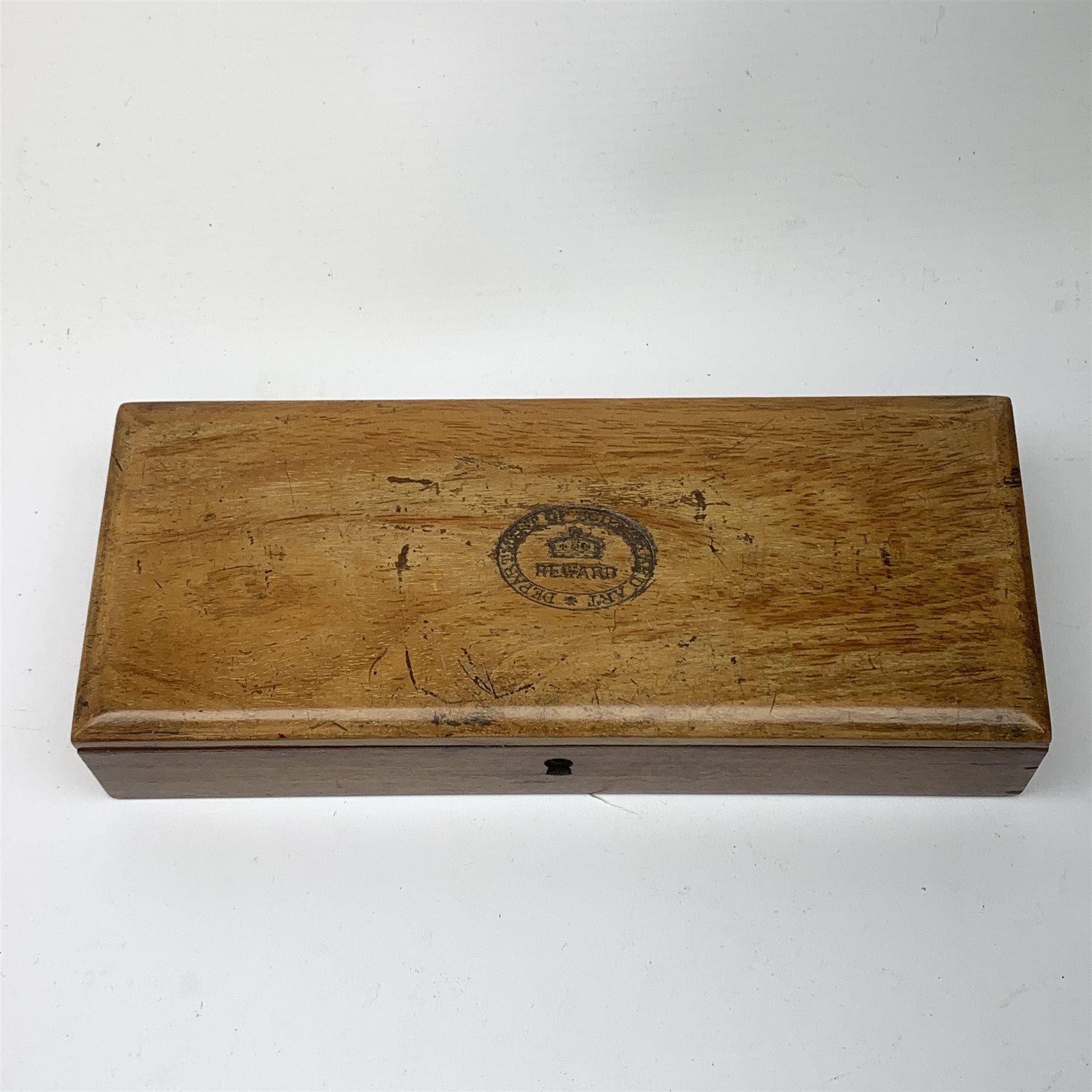A Victorian mahogany artists paint box by Charles, Roberson & Co, the lid stamped 'Department of Science and Art, L23cm.