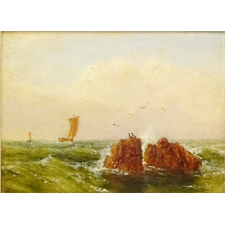  Seascape, oil on board initialled, signed and dated Robert Watson 1880 verso 21cm x 29cm  