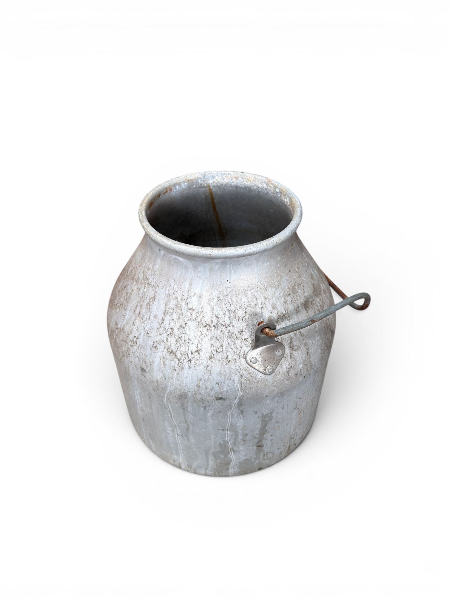 Three metal dairy buckets with carrying handles