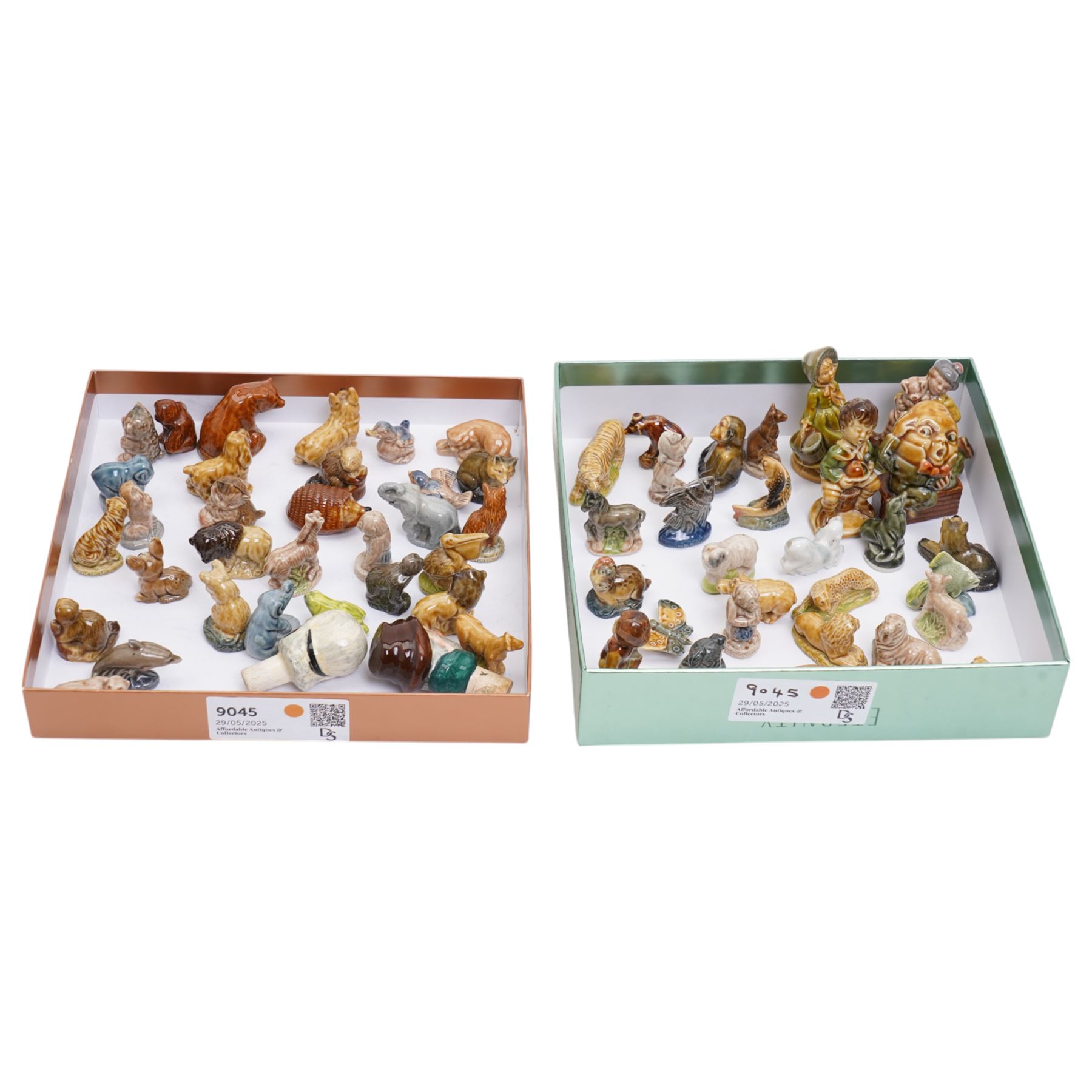 Collection of approx sixty Wade Whimsies including Fairy Tale figures and two painted bottle stoppers