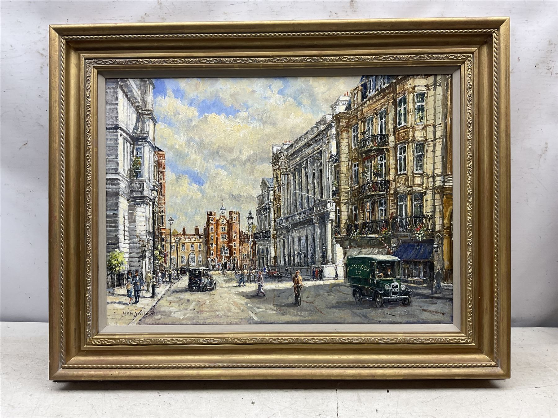 John Sutton (British 1935-): 'Afternoon in St James's Street - 1935', oil on canvas signed, titled verso 39cm x 55cm  