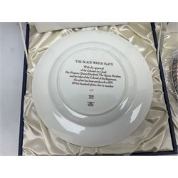 Five Spode Mulberry Hall limited edition Regimental commemorative plates - Argyll & Sutherland Highlanders No.9/500; Cheshire Regiment No.352/500; Kings Own Scottish Borderers No.113/500; Black Watch Royal Highland Regiment No.331/500; and Royal Welch Fusiliers No.309/500; all boxed with certificates (5)