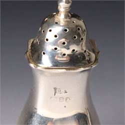 Silver salt and mustard pot with gadrooned edge on paw feet and with blue glass liners Birmingham 1919 and a similar pepperette