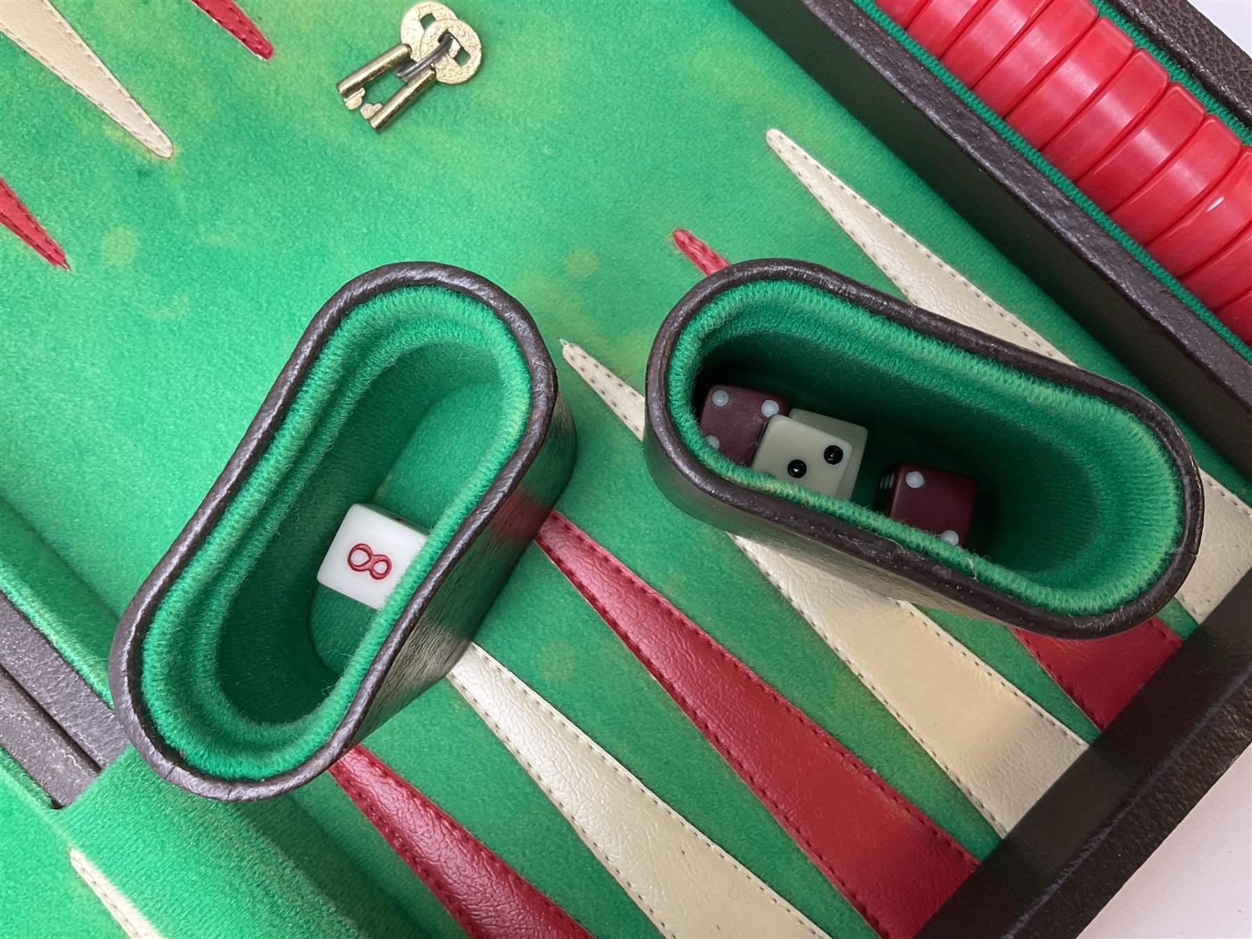 Bagatelle board and Harrods backgammon set in case