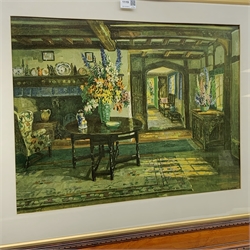 After Herbert Davis Richter (British, 1874-1955): Interior scene, colour print 41cm x 57cm