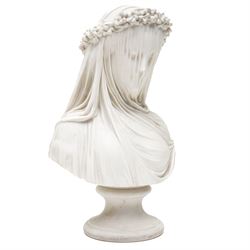After Monti, Raffaele - 'The Bride', 19th century Copeland Parian bust, stamped Copeland and incised R Monti 1861 to the back, impressed Ceramic Crystal Palace Art Union to underside, H37cm