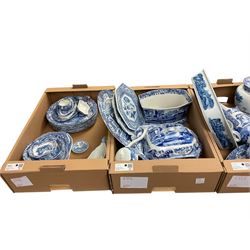 Large collection of Spode blue and white, mainly Italian pattern, including teapot, mugs,jugs, covered dishes etc in four boxes 