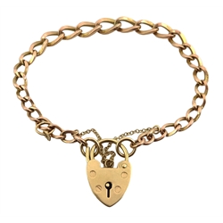  Rose gold curb chain bracelet, with heart lock, hallmarked, approx 11.8gm  