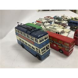 Corgi/Dinky - twenty-four unboxed and playworn die-cast models, predominantly emergency vehicles and buses; including Autocar Isobloc, Superior Criterion Ambulance, Ford Transit Police Vans, Chevrolet Impalas, Minissima, Ausin Mini Police van etc (24)