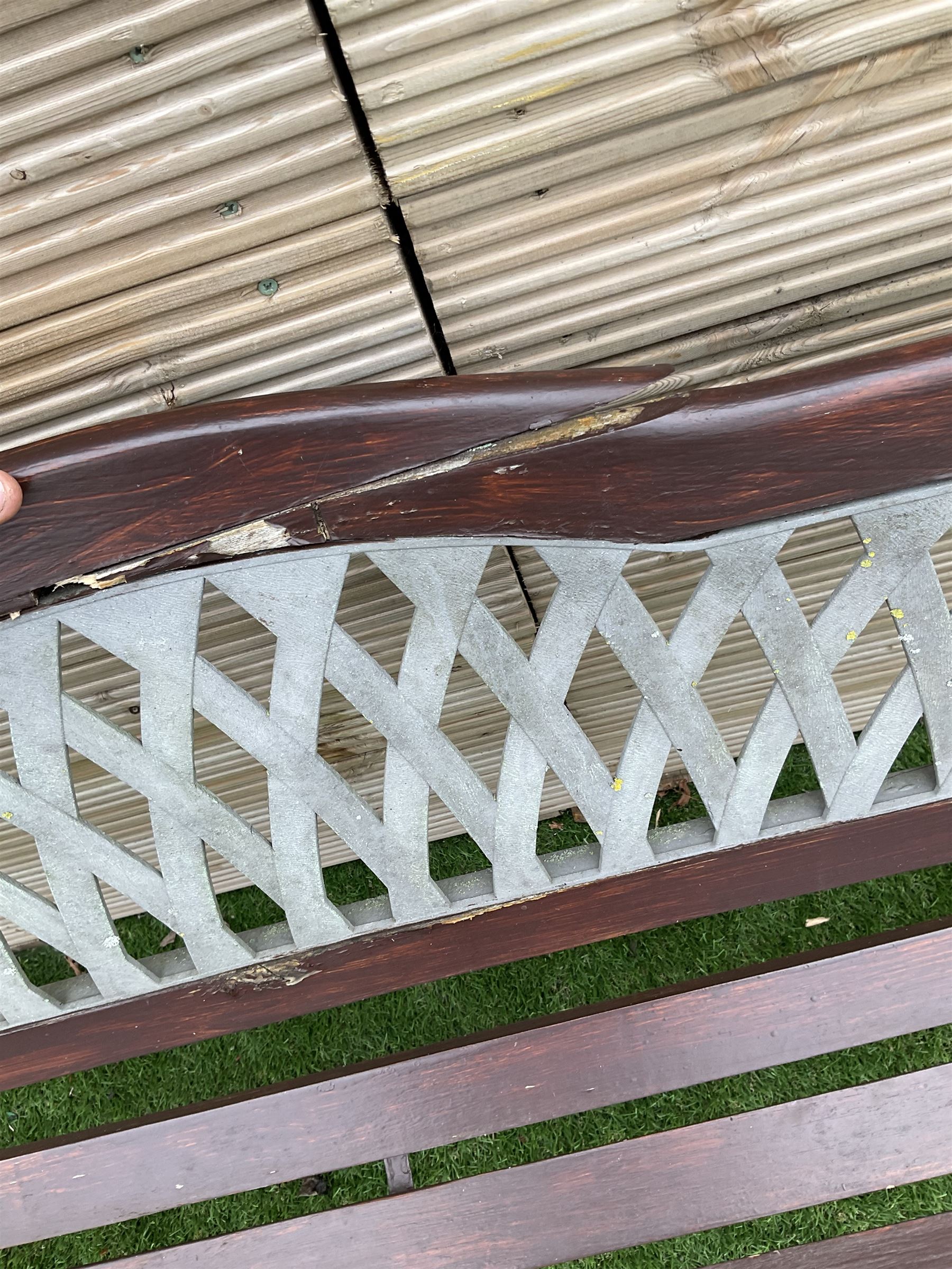 Large cast metal and wood slatted garden bench with lattice back - THIS LOT IS TO BE COLLECTED BY APPOINTMENT FROM DUGGLEBY STORAGE, GREAT HILL, EASTFIELD, SCARBOROUGH, YO11 3TX