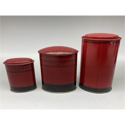 Collection of tin plate money boxes in the form of Royal Mail post boxes, to include four Chad Valley examples, one with key and others similar,  marked VR, GR and ER (10)