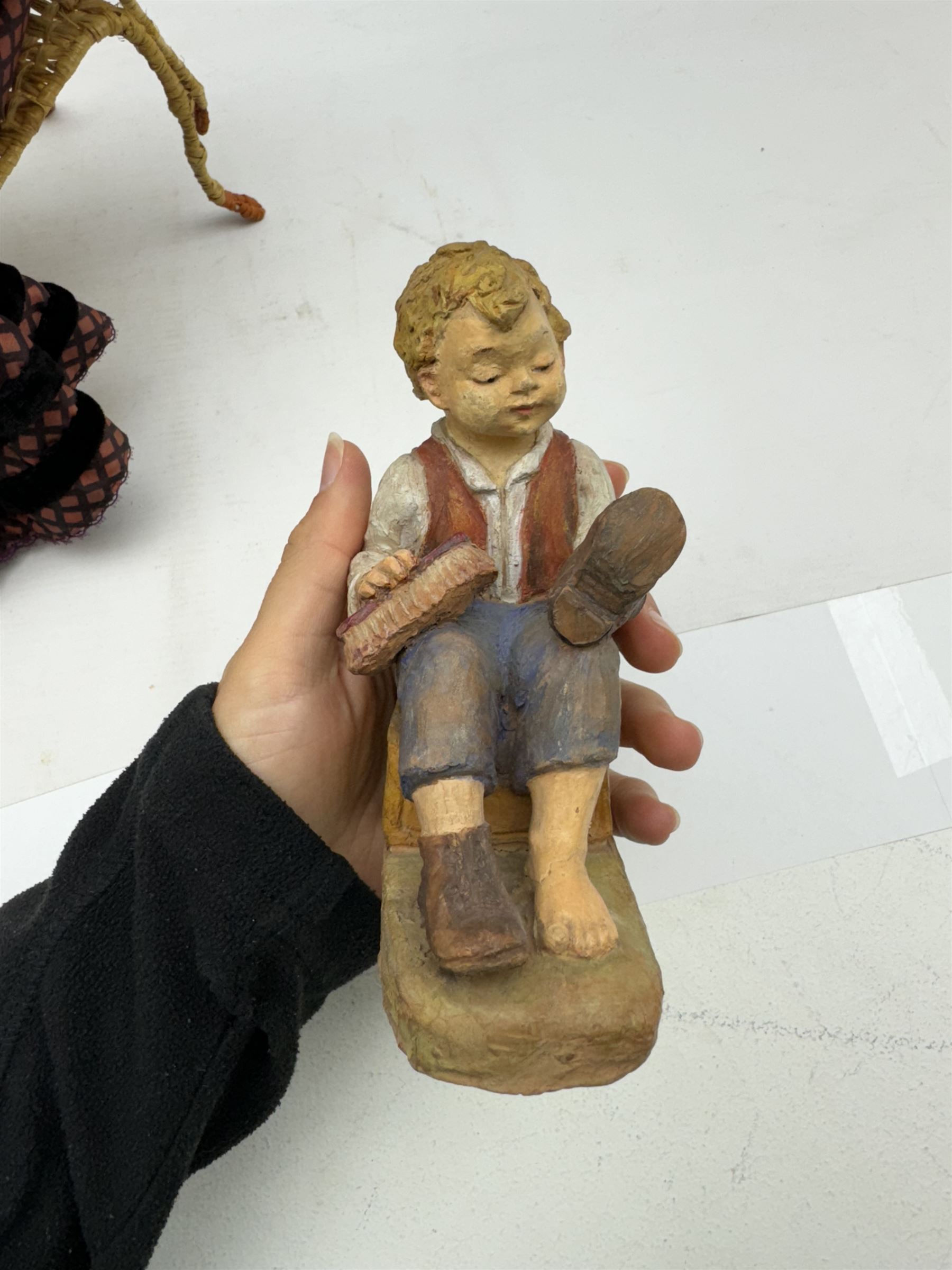 Anna Meszaros (Hungarian 1905-1998): 'My Great Granny', handmade needlework figurine, together with small plaster cast of a young boy by the same artist, granny H30cm
Auctioneer's Note: Anna Meszaros came to England from her native Hungary in 1959 to marry an English businessman she met while demonstrating her art at the 1958 Brussels Exhibition. Shortly before she left for England she was awarded the title of Folk Artist Master by the Hungarian Government. Anna was a gifted painter of mainly portraits and sculptress before starting to make her figurines which are completely hand made and unique, each with a character and expression of its own. The hands, feet and face are sculptured by layering the material and pulling the features into place with needle and thread. She died in Hull in 1998