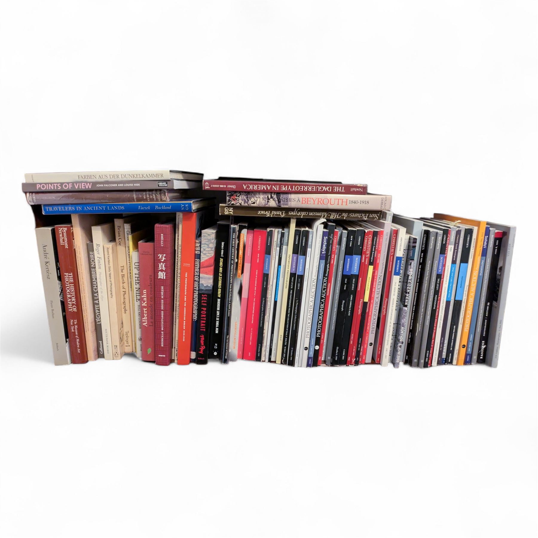 Large collection of photography history reference books, including Muybridge's Complete Human and Animal Locomotion, three volumes, 1979, The Photographers of Constantinople, two volumes in slipcase, and The Origins of American Photography, Julia Margaret Cameron, the complete photographs, Nadar (1820-1910), Portfolio, Electa Editrice, Milano, 1979, in English and Italian, with 12 plates of black and white photographs, including portraits of Charles Baudelaire, Hector Berlioz and Eugène Delacroix, limited edition of 1000 copies, approximately 121 books in total, full list on request, and additionally various Photography Auction Catalogues, including Quillan Collection, Girault de Prangey, Marie Therese & Andre Jammes Collection 1999 & 2008, Lewis Carroll's Alice, Paul F. Walter Collection et al