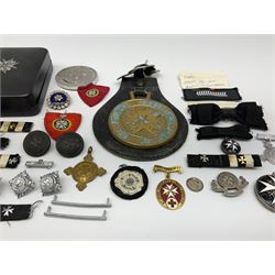 Collection of St John Ambulance enamel, metal and embroidered badges, together with St John Ambulance cadets sixty years medallion and a horse brass  