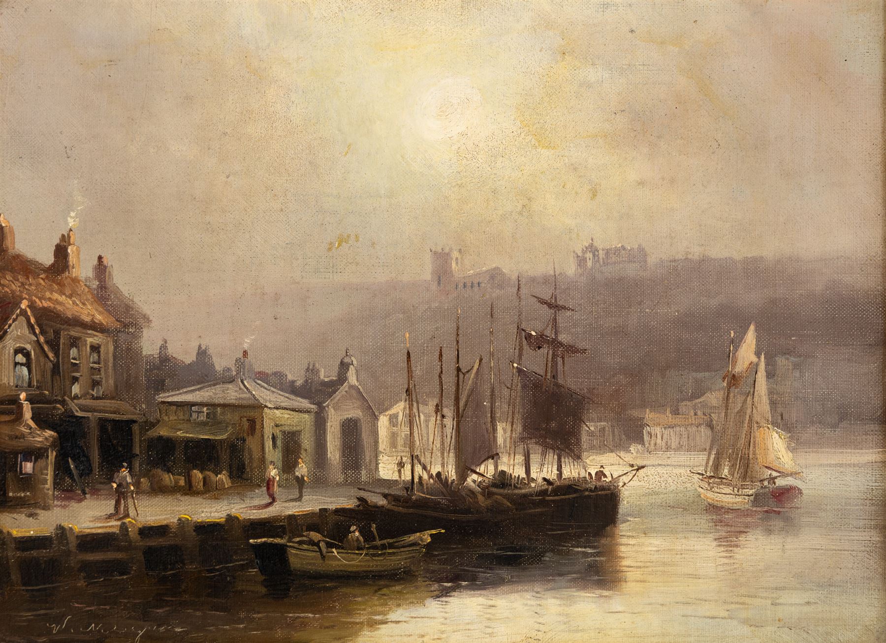 Walter Linsley Meegan (British c1860-1944): Scarborough and Whitby Harbours, pair oils on canvas signed 24cm x 34cm (2)
