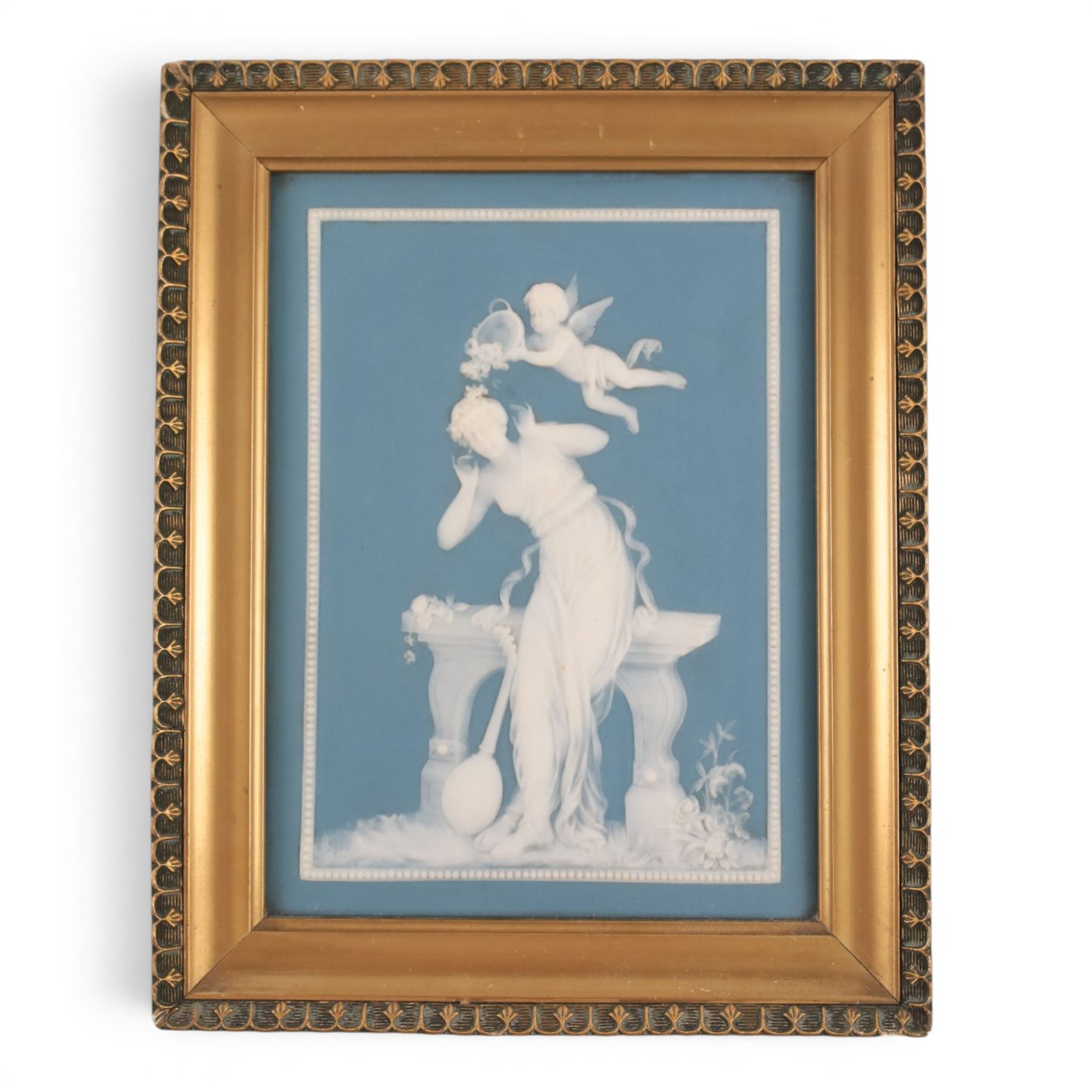 Pair of 20th century Villeroy & Boch, Mettlach, jasperware plaque, decorated with neoclassical figures, impressed factory marks to the back