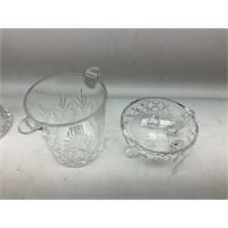Quantity of cut glassware, to include wine bucket, decanter and stopper, drinking glasses of various size and form, to include sets of six, etc., in one box