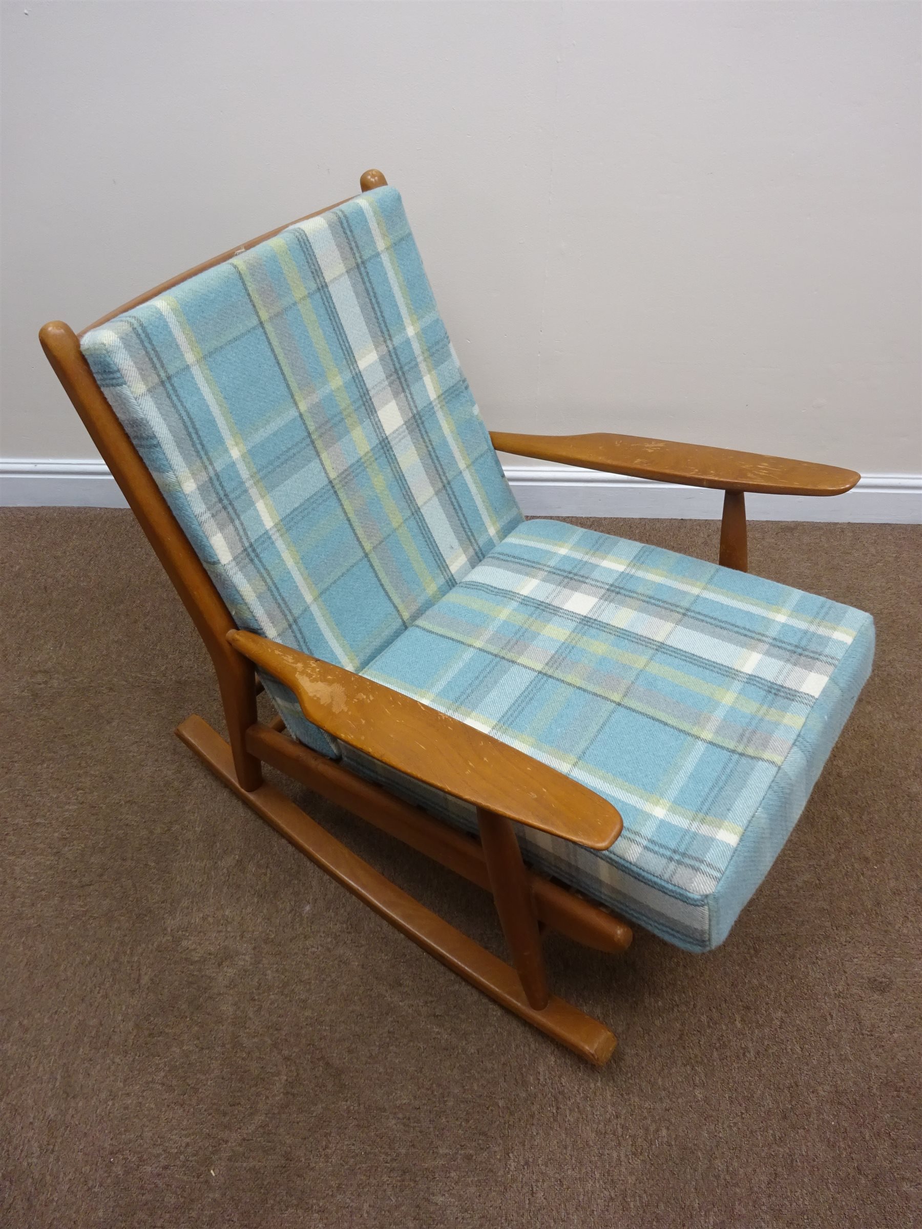1960 s vintage Scandart elm and beech framed rocking chair shaped