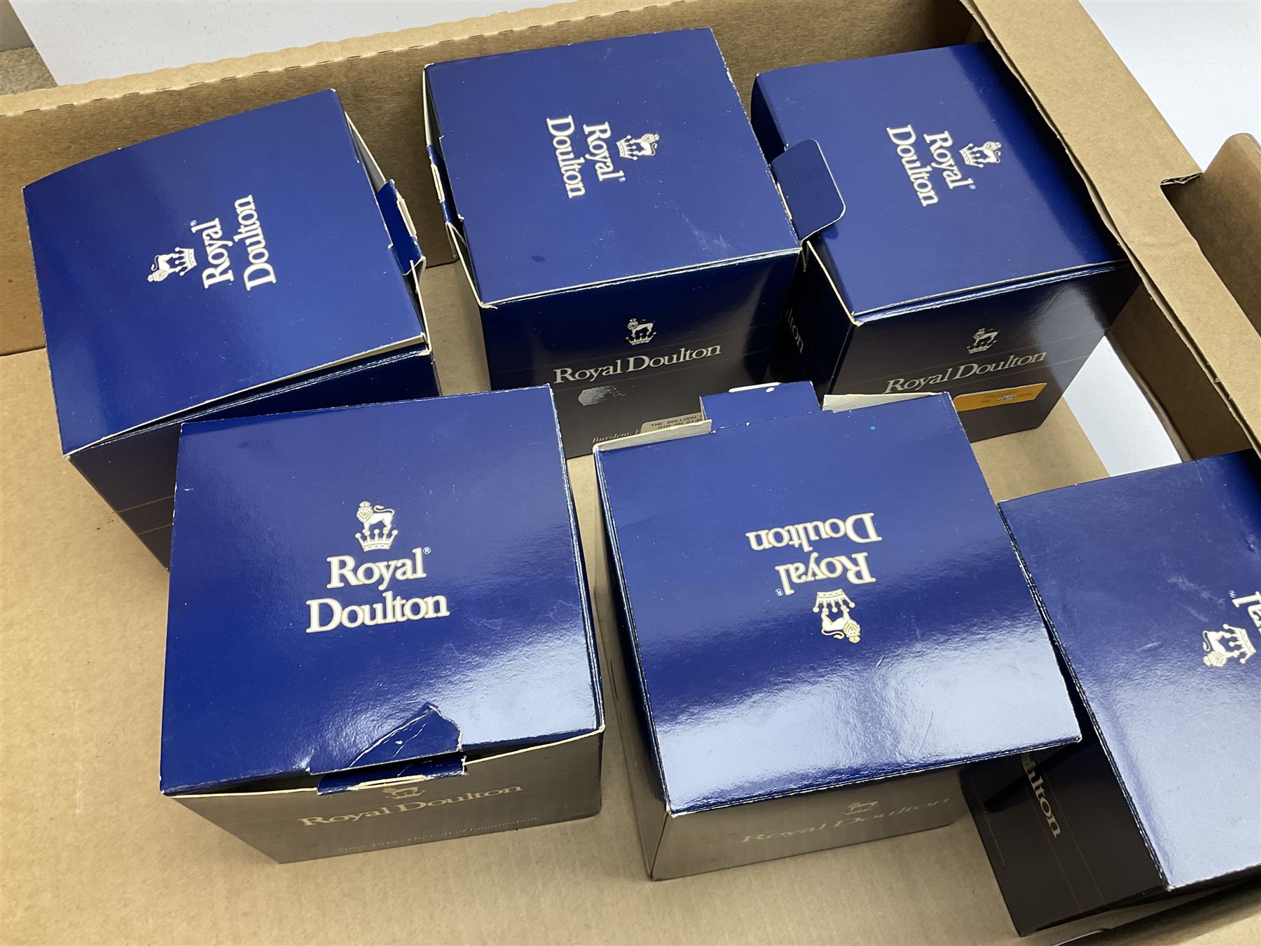 A group of Royal Doulton figures, comprising Fortune Teller HN2159, Guy Fawkes HN3271, Falslaff HN3236, Town Crier HN3261, The Balloon Seller HN2130, Good King Wenceslas HN3262, and Old Balloon Seller HN2129, six small examples with makers box. 