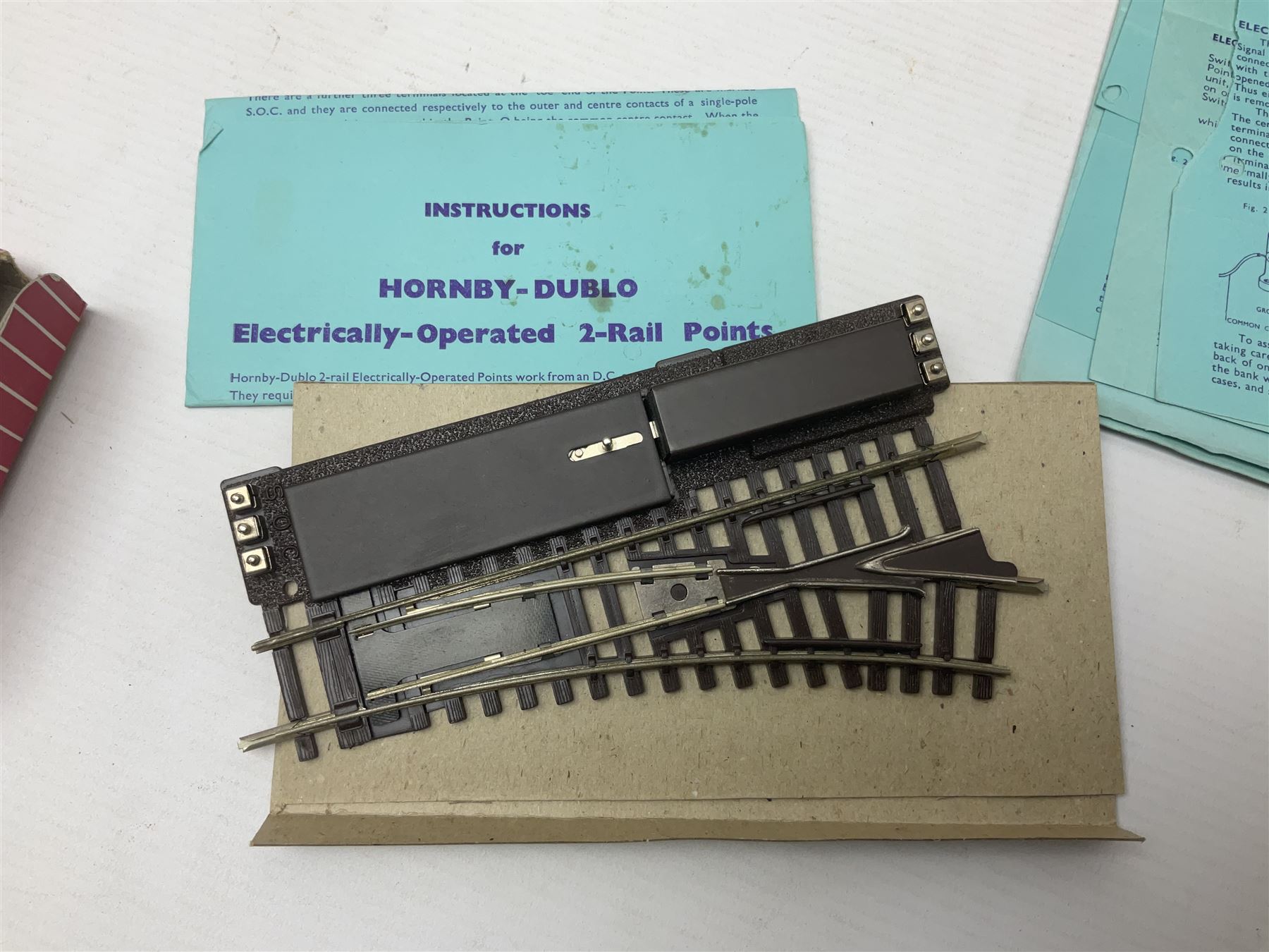 Hornby Dublo - 2-rail, 2400 TPO Mail Van Set; Engine Shed Kit - 2-Road (with additional empty box); four electrically operated switch points; uncoupling rails; buffer stops; three signals; loading gauge etc; all boxed