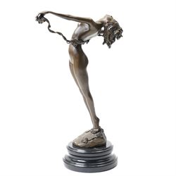 Bronze figure of a nude female holding a vine, after 'H. Frishmuth', with foundry mark on socle base, H38cm